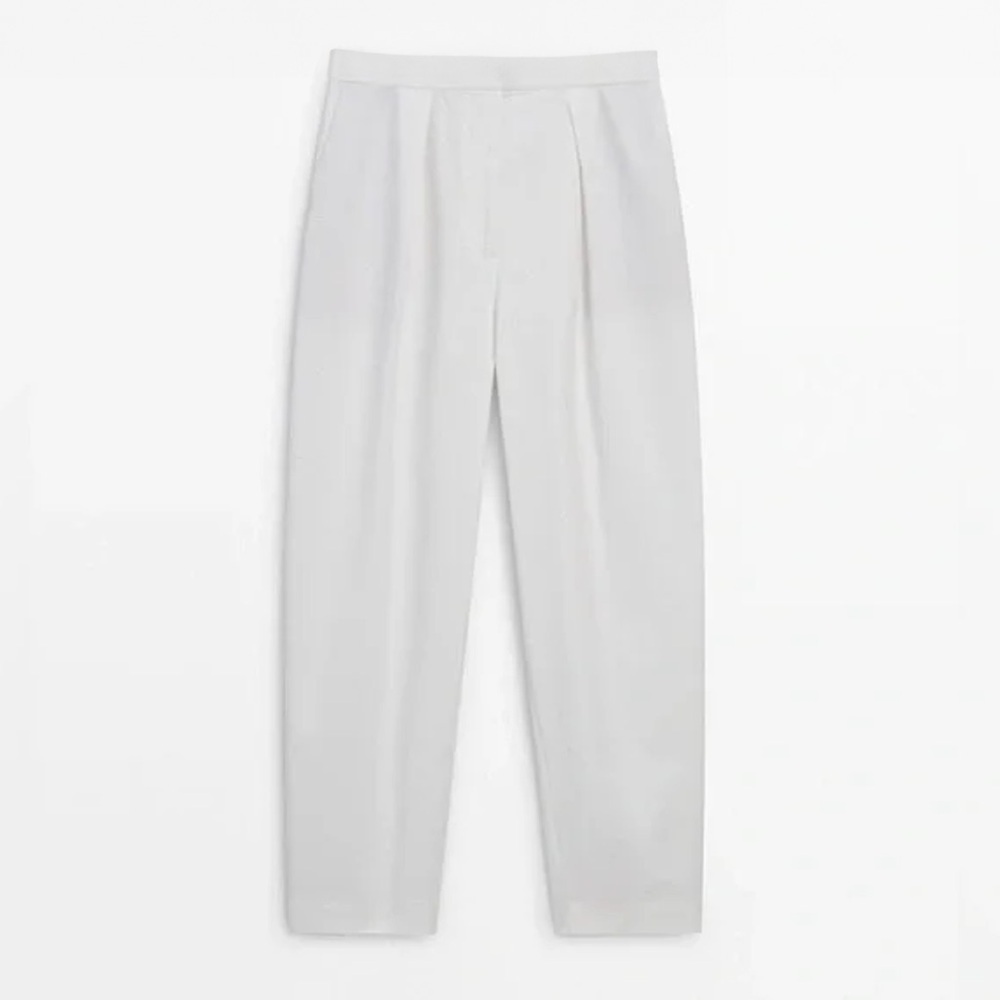 Massimo Dutti - Pleated Lightweight Loose Fit Lyocell Wide Leg Pants - White